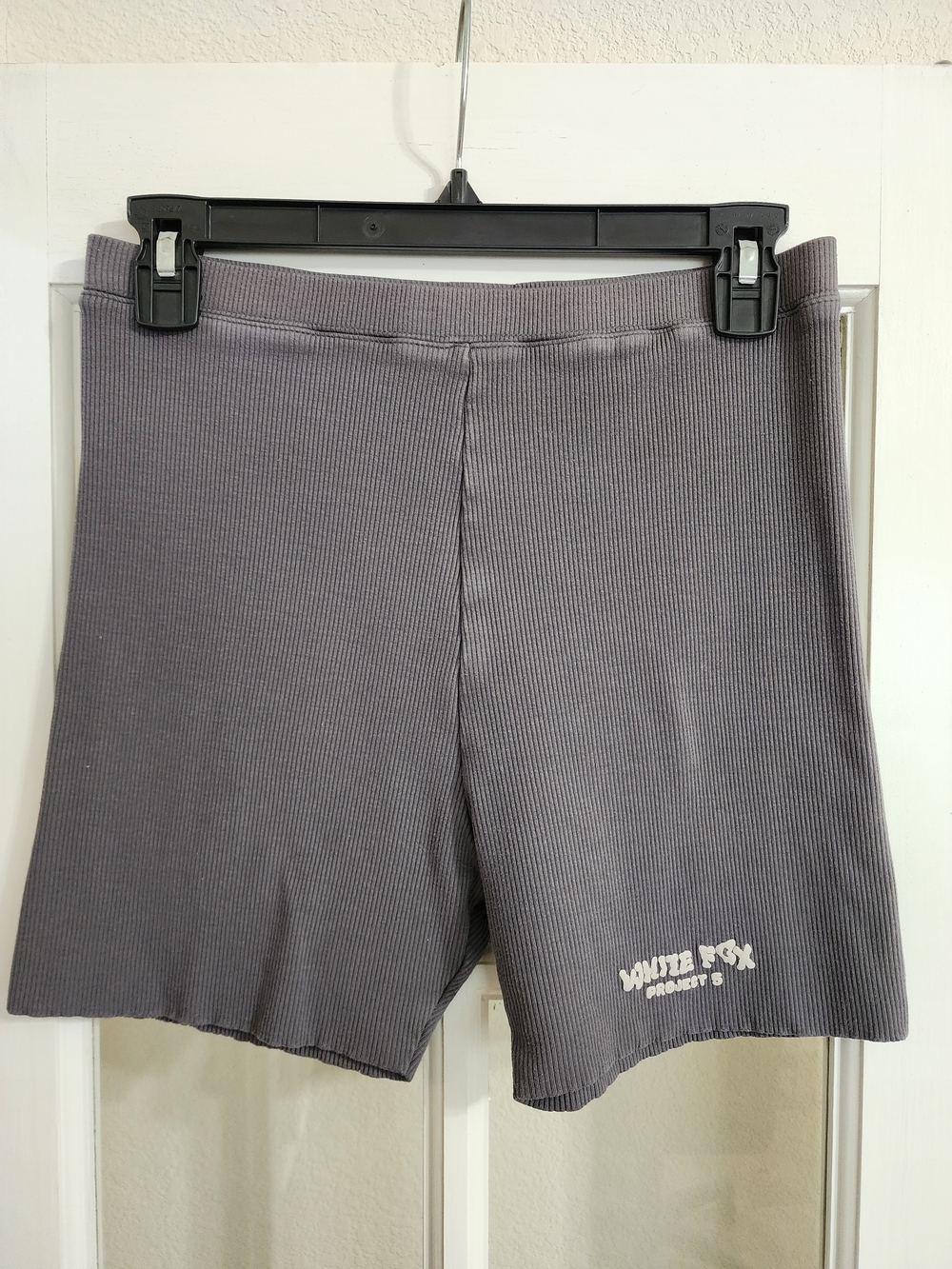 White Fox Project 5 Ribbed Bike Shorts Gray Logo Stretch Lounge Size L